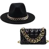 Berets Wide Brim Classic Ladies Fashion Jazz Party Handbag Leather Coin Purse Shell Bag And Hat With Golden Chain Fedora Hats Women Set