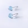 Stud Earrings Vintage Fashion Personality Light Blue Round Bead Unisex Elegant Temperament Banquet Jewelry