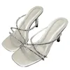 Summer High Heel Women Sliper Fashion Elegante Crystal N Band Slides Scarpe Ladies Casual Outdoor Dress Sandalias 240409