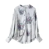 Women's Blouses BirdTree Stand Neck Flower Print Long Sleeve 90% Real Silk Shirts For Women Retro Elegant OL 2024 Spring Top T41843QM