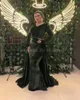 Party Dresses Military Green Velvet Long Sleeves Prom Mermaid V Neck Floor Length Saudi Arabic Women Evening Gowns Formal Dress