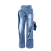 Kvinnors jeans vintage mode rak breda ben kvinnor 2024 våren retro flicka tredimensionell bågrörs topp väst high street
