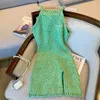 Robes de fête 2024 Spring Femmes Green Vave en tricot Sans manchés Vex Robe Summer Fashion Elegant Slim Fit Female Vêtements