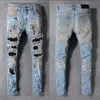 Purple Men Designer Mens Skinny Jeans Designer Denim Pant Estruerad Ripped Biker Black Blue Jean Slim Fit Motorcykel#130