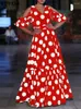 Party Dresses Vonda Summer Polka Dot Long Dress Women Printed Ruffled Sundress 2024 Bohemian Casual V-Neck Hollow Out Short Sleeve Maxi Robe