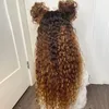 200 -gęstość kręcona ludzka peruka do włosów dla kobiet Ombre Brown Podświetla koronkową perukę Brazylijskie peruki włosy fala wodna syntetyczne koronkowe peruki