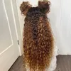 Brasilianisches Haar Kinky Curly Ombre Brauner Spitze Vorderperücke Wasserwelle Spitze Frontale Perücken für Frauen glühlos vorgezogene Faser -Cosplay -Synthetikperücken