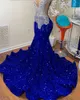 Party Dresses Sexy Mermaid Style Sheer Top Luxury Sparkly Silver Crystals Diamond Black Girls Royal Blue Long Prom 2024