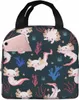 kawaii Lunch Bag Axolotls Insulated Lunch Box for Women Men Reusable Portable Lunch Bento Tote for School Work Picnic Hiking 51G0#