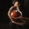 Teaware set alun röd handmålad persimmon täcker tekopp retro keramisk te skål inte inställd