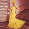 Feestjurken vintage gele kant aso ebi jurk Afrikaanse vrouwen formeel prom lange mouwen plus maat nigeriaanse trouwjurken op maat gemaakt