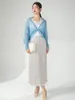 Bluzki damskie Miyake Fold 2024 Spring Knitted Cardigan Top Design Sense of A Mały Nisza One Button Perspective Sweater Płaszcz Swater filtrala