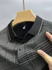 High End Ice Silk Seamless Short Sleeved Mens Plaid Collar T-shirt Summer Casual Feeling Top Exquisite Printed Polo Shirt 240415