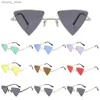 Sunglasses Small Triangular Hippie Sunglasses Metal Frame Tinted Colorful Lens Sun Glasses for Women Men Punk Shades Party Eyeglasses Y240416