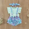 Clothing Sets Born Baby Girl Summer Clothes Sleeve Ribbed T-Shirts Tops Fish Scale Print Suspender Shorts Set