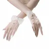 bride Wedding Date White Lace Bow Pearl Short Gloves Ladies Bride Accories 13SP#