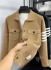 Mens Jackets High End Brand Classic Striped Cardigan Lapel Coat 2024 Autumn/Winter Korean Youth Fashion Pocket Casual Knit Jacket