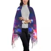 Scarves Wonderful Starry Scarf With Tassel Galaxy Space Print Outdoor Shawls And Wraps Female Headwear Winter Vintage Bufanda