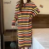 カジュアルドレスehqaxin女性のニットフードドレスファッション2024スプリング韓国のルースストレートチューブコントラストストライプセーターM-4xl