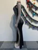 Casual Dresses Mesh Rhinestone Prom Evening Dress Sexiga kvinnor O-Neck Bodycon Sparky Diamond Long Party