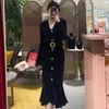 Casual Dresses Bodycon Black Velvet Dress For Women 2024 Spring And Autumn Elegant Ladies V-neck Slimming Waist Fishtail Birthday