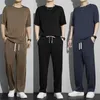 Mens 2023 Summer Fashion Lose Large Size Ice Silk Suit Classic Crewneck Casual Solid Color Highquality Twopiece Set M5XL 240412