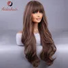 Wig bangsBrown curly hair wig with bangs natural realistic full head cover 240407