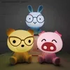 Lampor nyanser Rabbit Led Night Light Pig Bear Night Light Mini Cartoon Animal Table Light Childrens Gifts Bedroom Lysande hemdekoration Q240416