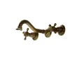 Robinets de cuisine en laiton antique Double croix Patriages muraux monté à 3 trous Bouchier de salle de bain mélangeur de robinet Tap ATF050