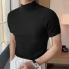 Men's T Shirts 2024 Summer Tight Knited T-shirt Casual Streetwear High-neck Solid Color Short-sleeved Bottoming Tees S-3XL Luxury Clothing