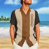 Camicie casual maschile New Mens Hawaiian Shirt Geometry Cuba Collar Black 3D Stampa 3D T-shirt di moda casual Fashion Beach 240416