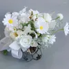 Fleurs de mariage Bouquet blanc Bride Bridesmaid tenant des roses de ruban de soie