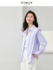 Kvinnors blusar Vimly Light Purple Simple Button Up Shirt Polo Collar Blue Women 2024 Spring Long Sleeve Shirts Womens Tops M6162