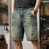 Men's Jeans Moto & Biker For Men Denim Shorts 2024 Summer Loose Fit Hip Hop Ripped Distressed Hollow Out Knee Length Pant