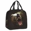 Fierce Grizzly Bear Yalıtımlı Öğle Yemeği Çantası Kadınlar İçin Erkekler Su Geçirmez Termal Soğutucu Öğle Yemeği Box Piknik Seyahat Yemek Tote Çantaları X9TL#