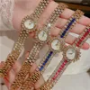 Wristwatches Womens Bracelet Watches Fashion Ladies Square Watch Full Diamond Quartz Clcok Alloy Casual Vintage Wristwatch Accessories