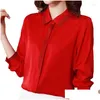 Kvinnors blusar skjortor toppar för kvinnor riktiga mberry silkekläder vårens höstskjorta långärmad kvinna lyx ropa mujer droppleverans en dhlb8