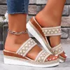 Slippers Sandals Women Ladies Summer Casual Colour Blocking Bohemian Style Weaving Thick Bottom Slope Heel Womens High