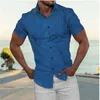 Men's Casual Shirts 11 Colors Mens Shirt Summer Button Short Sleeve Dot Lapel Daily Vacation Front Pocket Clothing Fashion Designer 24416