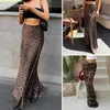 Jupes Slim Fit Jirt Leopard Imprimé haute queue de poisson taille maxi pour femmes élégant fêtard de longueur de sol avec fermeture à glissière