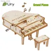 3D Puzzles URY 3D Wooden Grand Piano Hand Crank Musical Movement Instruments DIY Retro Toy Rhythm Device Model for Children Christmas Gift Y240415