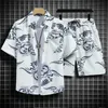 Koszulki męskie letnie męskie hawajskie plażę Zestaw krótkoczerwiew kwiatowy koszula + lodowe szorty Suit 240416