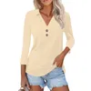 Camisas femininas de verão moda de verão casual cor de cor sólida impressa em vaca de sete pontos Button top blouse da camisa de colarinho