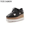Casual Shoes Black Woman Platform Stars Square Toe Women Lace-up Thick Bottom Wedges For Sneakers