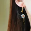 Bengelen oorbellen origineel ontwerp natuurlijke hetiaanse rook paarse jade kleine bloemen lange tasel prachtige klassieke romantische dames sieraden