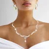 Choker Romance Love Necklace For Women Heart Pearls Spliced Clavicle Chain/Bracelet