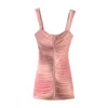 Casual Dresses 2024 Spring Printed Silk Mesh Short Dress Women Pink Mid-Calf Fashion Net Skirt For Party Club Commuting