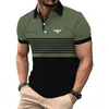 Men Summer Casual Sport Lapel Polo Shirt Slim Fit Business Short Sleeve Stripe 240415