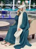 Etnik Giyim Ramazan Eid Saten Açık Kimono Abaya Dubai Lüks 2024 2 Parça İslam Müslüman Setler Kadınlar İçin Mütevazı Elbiseler Kebaya Kaftan