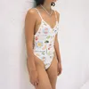 Swimwear féminin Imcute Womens Monokini Swimsuit Food Imprimer Deep V Neck Bathing Fissure Slim Fit Beachwear Summer Holiday